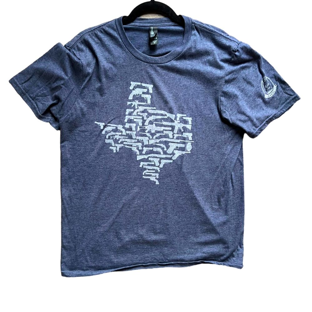 Texas State Guns Armory Blue Short Sleeve T-Shirt Mason Jar Label Men's size Med